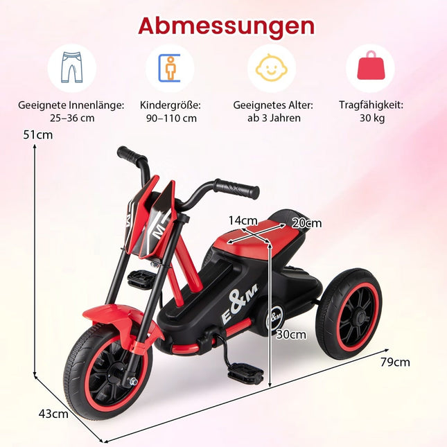 Tricycle pour enfants avec pédales, rouge, à partir de 3 ans