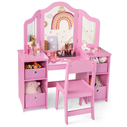 Kinder-Schminktisch & Schreibtisch-Set, 2-in-1 mit abnehmbarem Spiegel