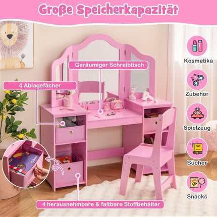 Kinder-Schminktisch & Schreibtisch-Set, 2-in-1 mit abnehmbarem Spiegel