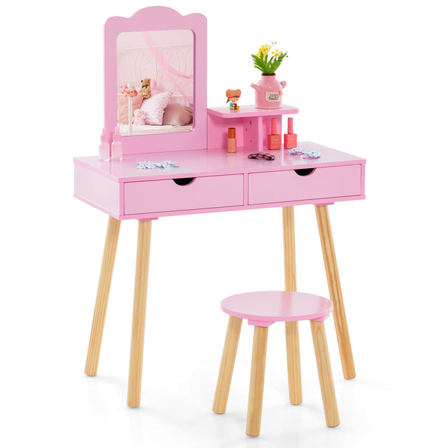 Ensemble coiffeuse et bureau pour enfants avec miroir amovible, rose