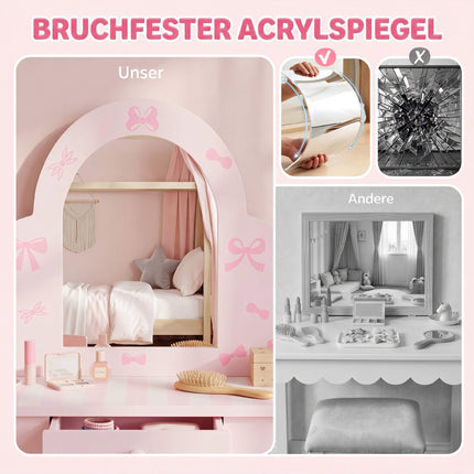 Ensemble coiffeuse et bureau pour enfants avec tabouret, rose et blanc, 3-6 ans
