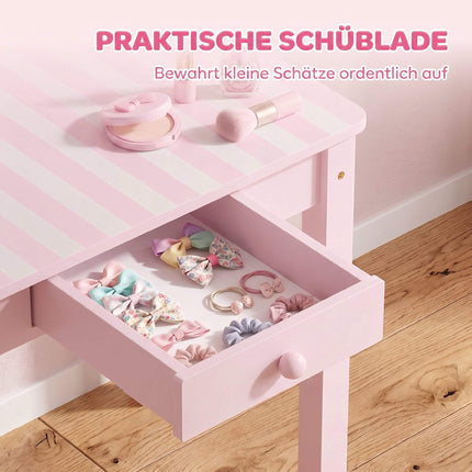 Ensemble coiffeuse et bureau pour enfants avec tabouret, rose et blanc, 3-6 ans