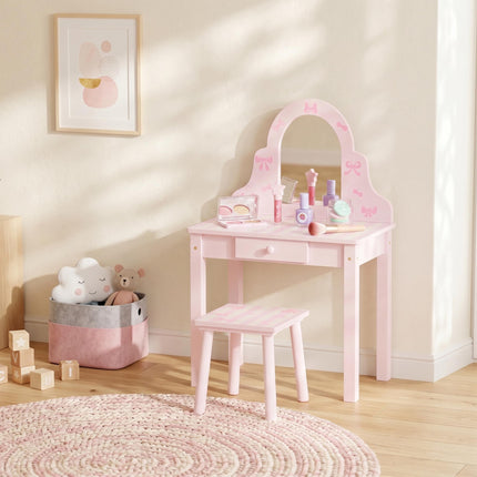 Ensemble coiffeuse et bureau pour enfants avec tabouret, rose et blanc, 3-6 ans