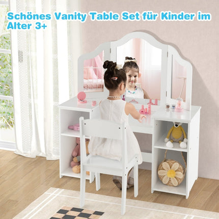 Ensemble coiffeuse et bureau pour enfants avec miroir triptyque, blanc
