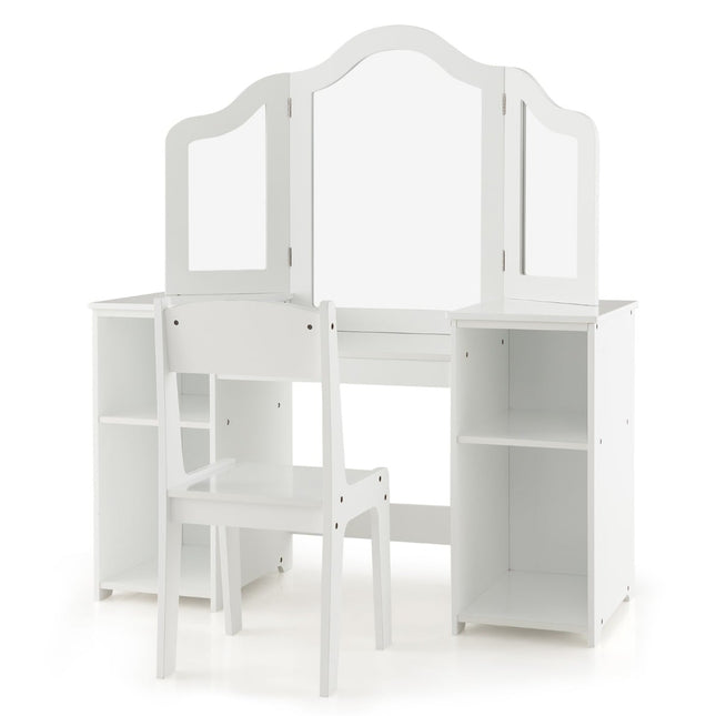 Ensemble coiffeuse et bureau pour enfants avec miroir triptyque, blanc