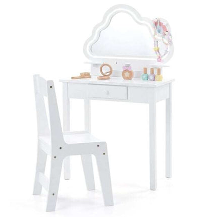 Ensemble coiffeuse enfant avec miroir nuage LED et tabouret, blanc