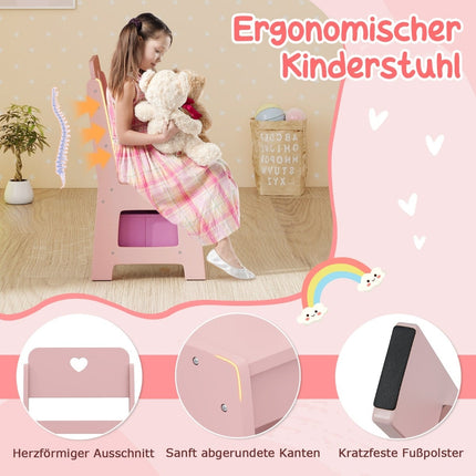 Kinderschminktisch-Set mit Spiegel, Lichtern und Stuhl – Rosa