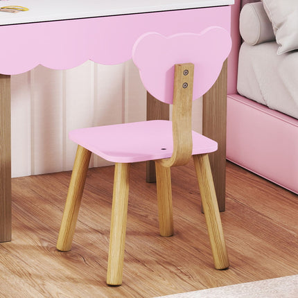 Kinderschminktisch mit Hocker, Bärenspiegel, Rosa MDF