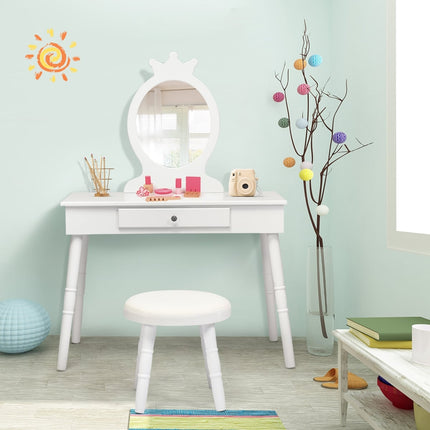 Ensemble coiffeuse enfant avec tabouret et miroir - Bois blanc