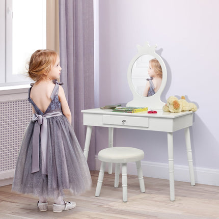 Ensemble coiffeuse enfant avec tabouret et miroir - Bois blanc