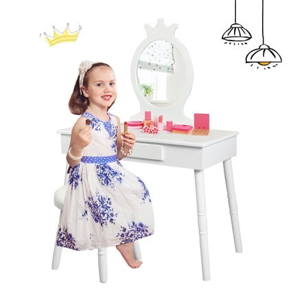 Ensemble coiffeuse enfant avec tabouret et miroir - Bois blanc