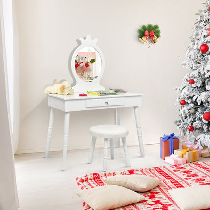 Ensemble coiffeuse enfant avec tabouret et miroir - Bois blanc