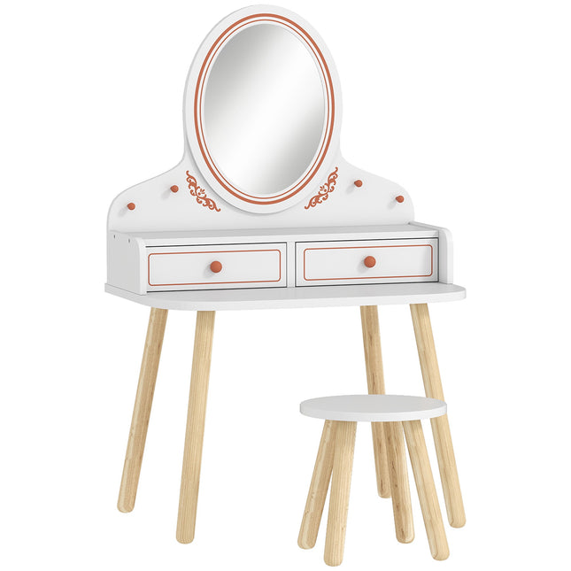 Ensemble coiffeuse pour enfants avec tabouret, miroir et rangement