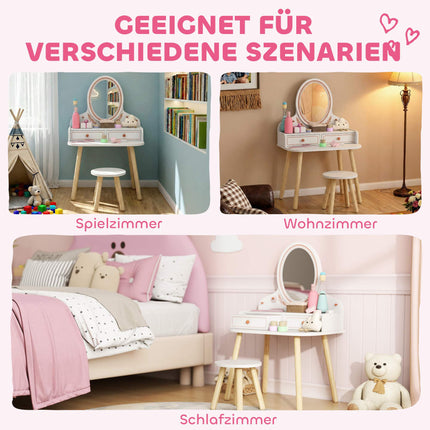 Kinderschminktisch mit Hocker, Spiegel und Stauraum
