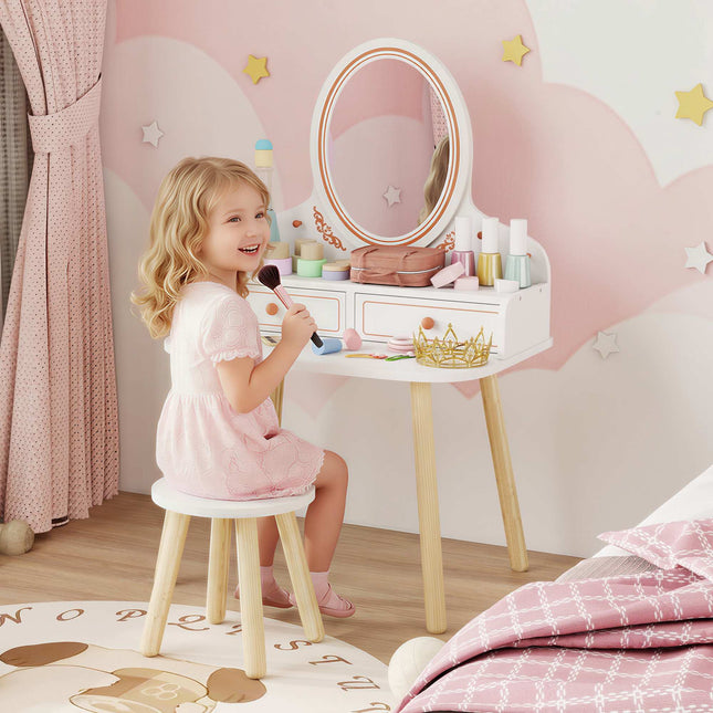 Ensemble coiffeuse pour enfants avec tabouret, miroir et rangement
