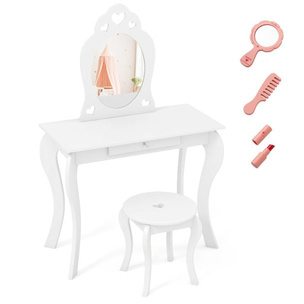 Ensemble coiffeuse enfant avec tabouret, miroir amovible et tiroir