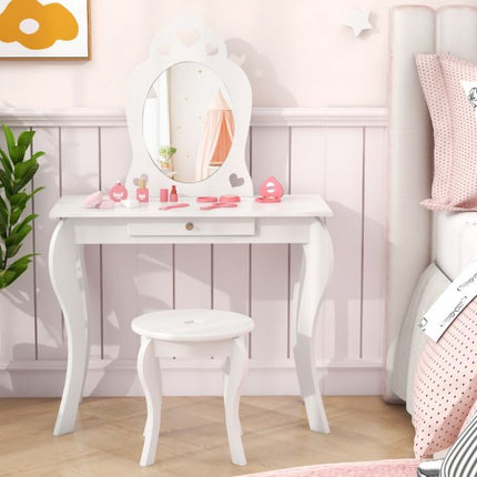 Kinderschminktisch mit Hocker, abnehmbarem Spiegel, Schublade