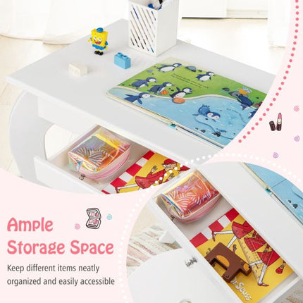 Kinderschminktisch mit Hocker, abnehmbarem Spiegel, Schublade