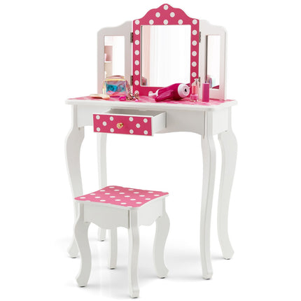 Ensemble coiffeuse enfant avec tabouret, miroir triptyque et tiroir