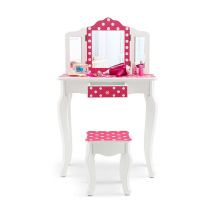 Ensemble coiffeuse enfant avec tabouret, miroir triptyque et tiroir