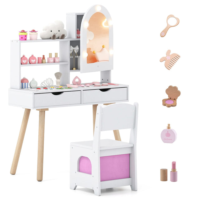 Ensemble coiffeuse enfant avec miroir LED 3 couleurs et chaise