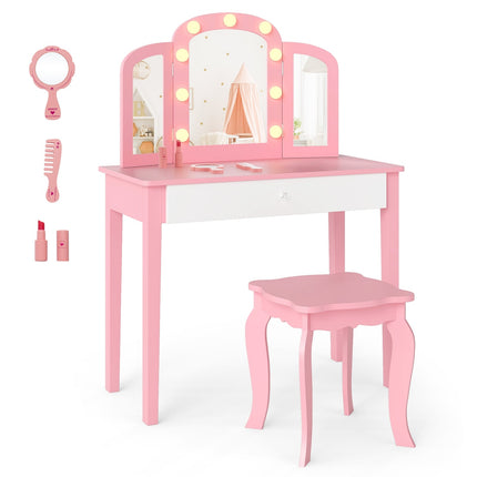 Kinderschminktisch-Set mit abnehmbarem Spiegel und Lichtern