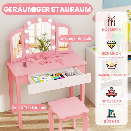 Kinderschminktisch-Set mit abnehmbarem Spiegel und Lichtern
