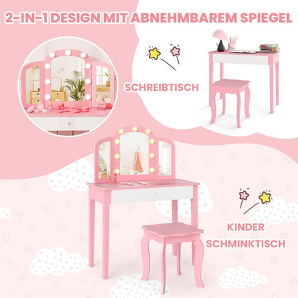 Kinderschminktisch-Set mit abnehmbarem Spiegel und Lichtern