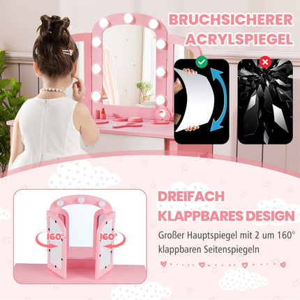 Kinderschminktisch-Set mit abnehmbarem Spiegel und Lichtern