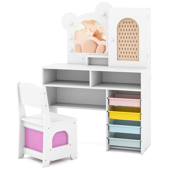 Ensemble coiffeuse pour enfants avec lumières, miroir et rangement