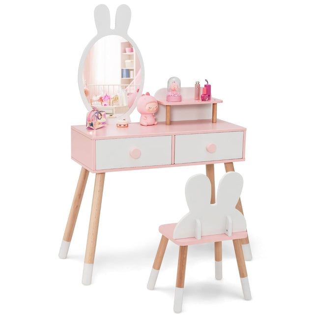 Ensemble coiffeuse enfant avec motif lapin et miroir acrylique