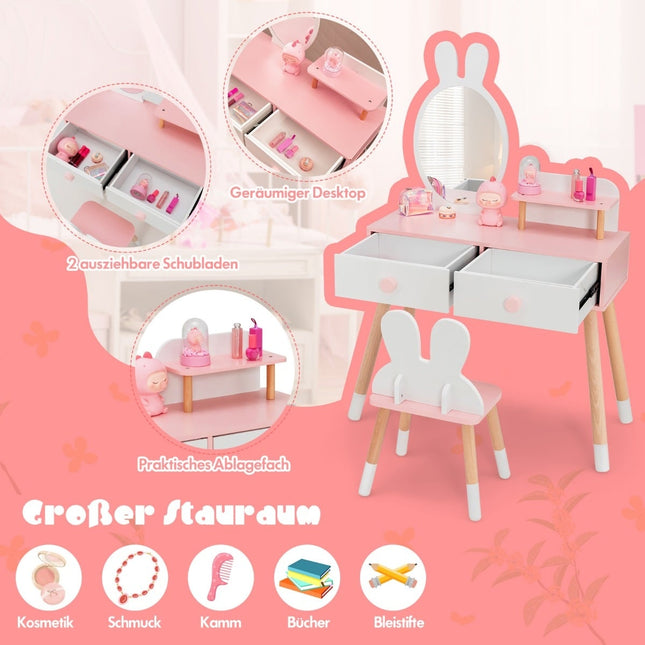 Ensemble coiffeuse enfant avec motif lapin et miroir acrylique