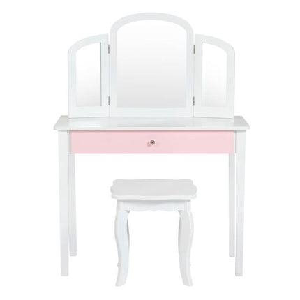 Schminktisch-Set für Kinder mit Hocker, Dreifachspiegel, Weiß