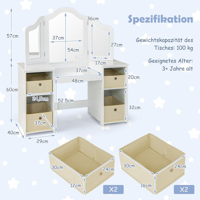 Coiffeuse pour enfants avec miroir amovible et rangement