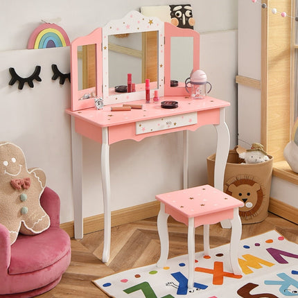 Kinderschminktisch mit Spiegel und Schublade – Rosa MDF