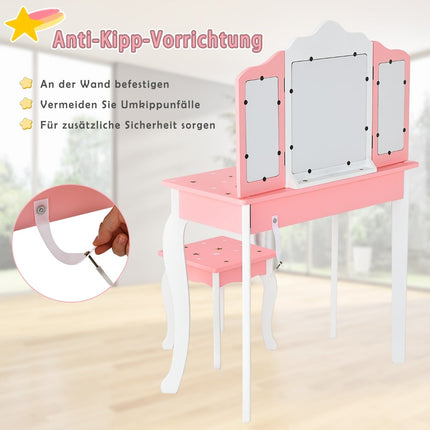 Kinderschminktisch mit Spiegel und Schublade – Rosa MDF
