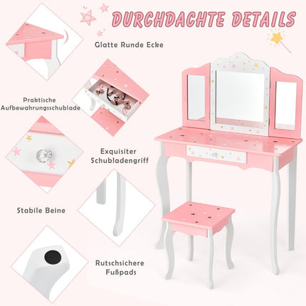 Kinderschminktisch mit Spiegel und Schublade – Rosa MDF