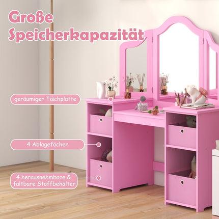 Kinderschminktisch mit abnehmbarem Spiegel und Aufbewahrung – Rosa