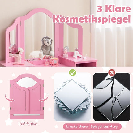 Kinderschminktisch mit abnehmbarem Spiegel und Aufbewahrung – Rosa