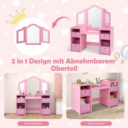 Kinderschminktisch mit abnehmbarem Spiegel und Aufbewahrung – Rosa