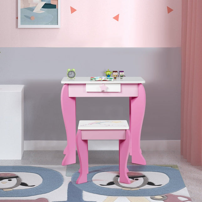 Coiffeuse pour enfants avec tabouret, miroir amovible et tiroir