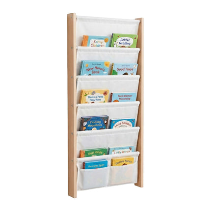 Bibliothèque murale pour enfants avec pochettes en tissu – Naturel/Blanc