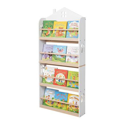 Bibliothèque murale pour enfants, blanche, en forme de maison