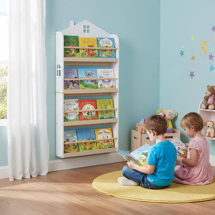 Bibliothèque murale pour enfants, blanche, en forme de maison