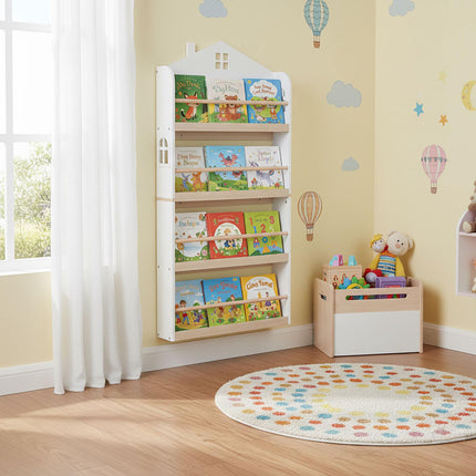 Bibliothèque murale pour enfants, blanche, en forme de maison