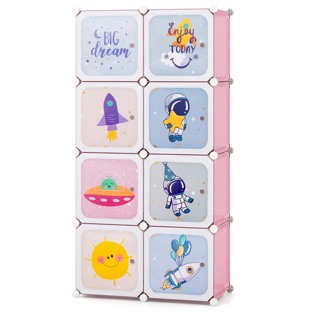Organisateur de garde-robe pour enfants, étagère en plastique rose à 8 cubes
