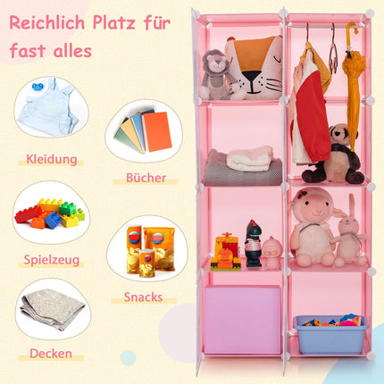 Kinder-Kleiderschrank-Organizer, 8-Würfel, rosa Kunststoffregal