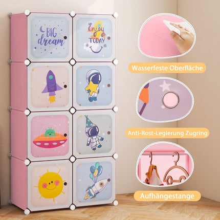 Kinder-Kleiderschrank-Organizer, 8-Würfel, rosa Kunststoffregal