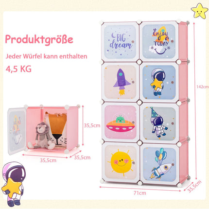Kinder-Kleiderschrank-Organizer, 8-Würfel, rosa Kunststoffregal