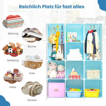Armoire pour enfant avec 2 sections suspendues et 12 cubes, bleue